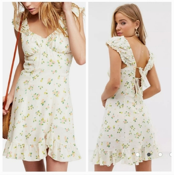 Free People Dresses & Skirts - Free People Like A Lady Mini Dress Women's Size Medium Cream Yellow Citrus Print